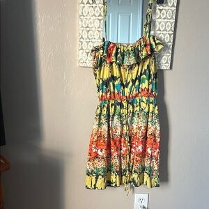 Canyon River Blues Yellow Floral Mini Dress with Orange and Green Accents
